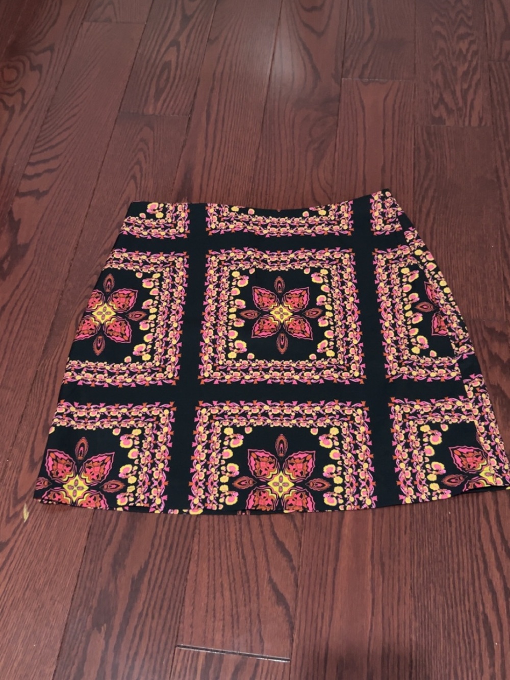 SHEIN Black Mini Skirt with Pink and Yellow Floral Mosaic